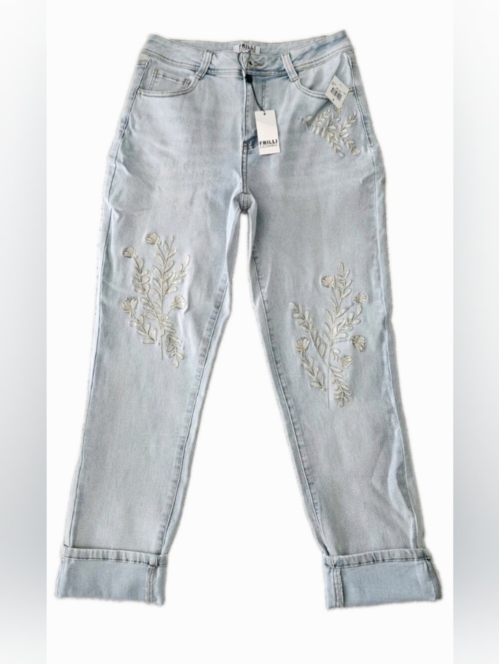 Frilli Exchange Embroidered Floral Light Wash Jeans NWT